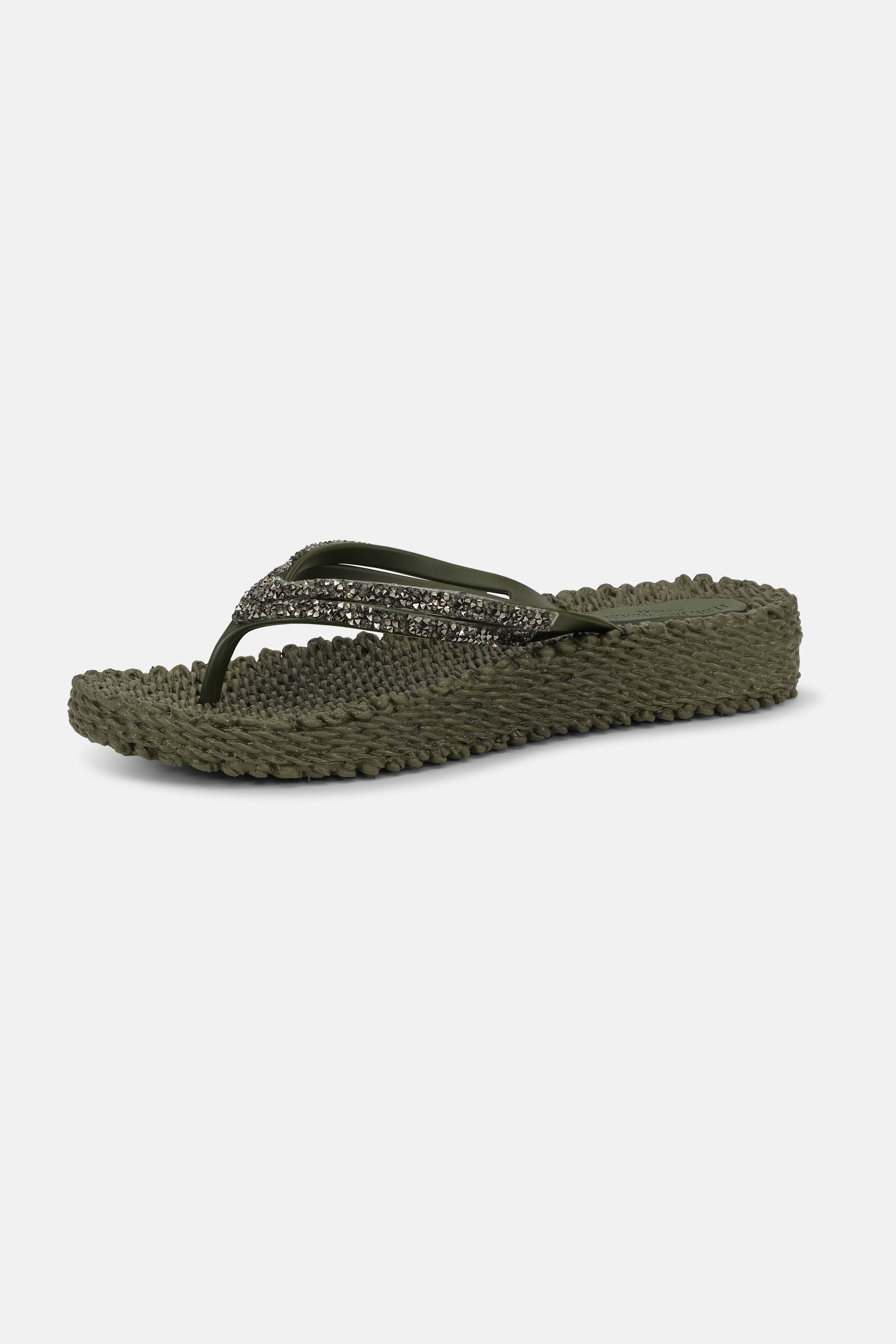 Platform Flip-flops Glitter Stones - Army